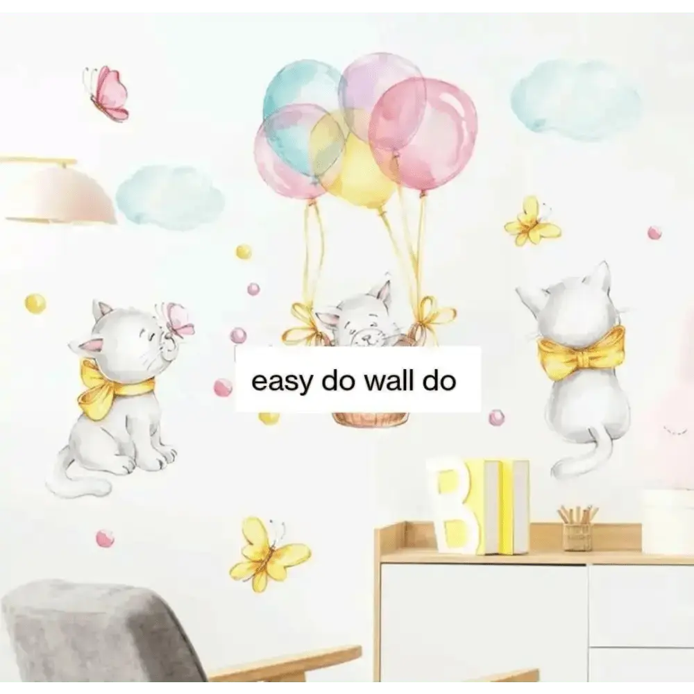 Adorable Kittens & Balloons Wall Stickers - Playful Decor - Easy do Wall do