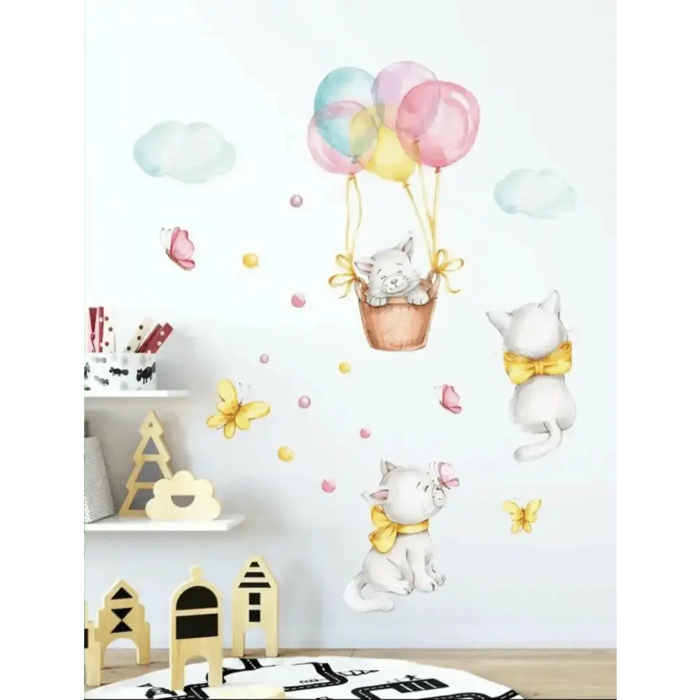 Adorable Kittens & Balloons Wall Stickers - Playful Decor - Easy do Wall do