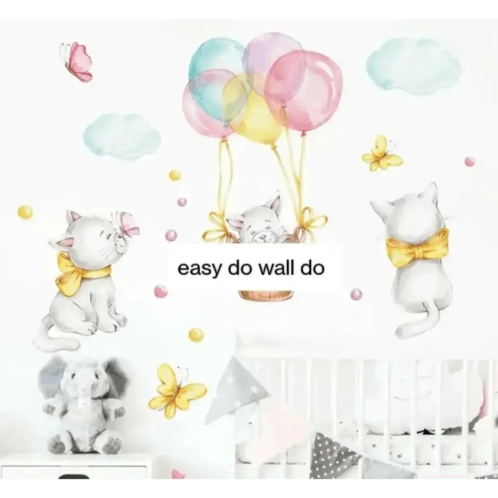 Adorable Kittens & Balloons Wall Stickers - Playful Decor - Easy do Wall do