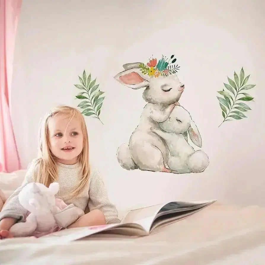 Adorable Rabbit Wallpaper Stickers - Whimsical Nature Decor - Easy do Wall do