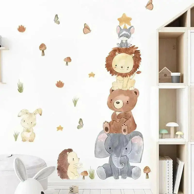 Adorable Stacked Jungle Animals Wall Stickers for Kids - Playful Decor - Easy do Wall do