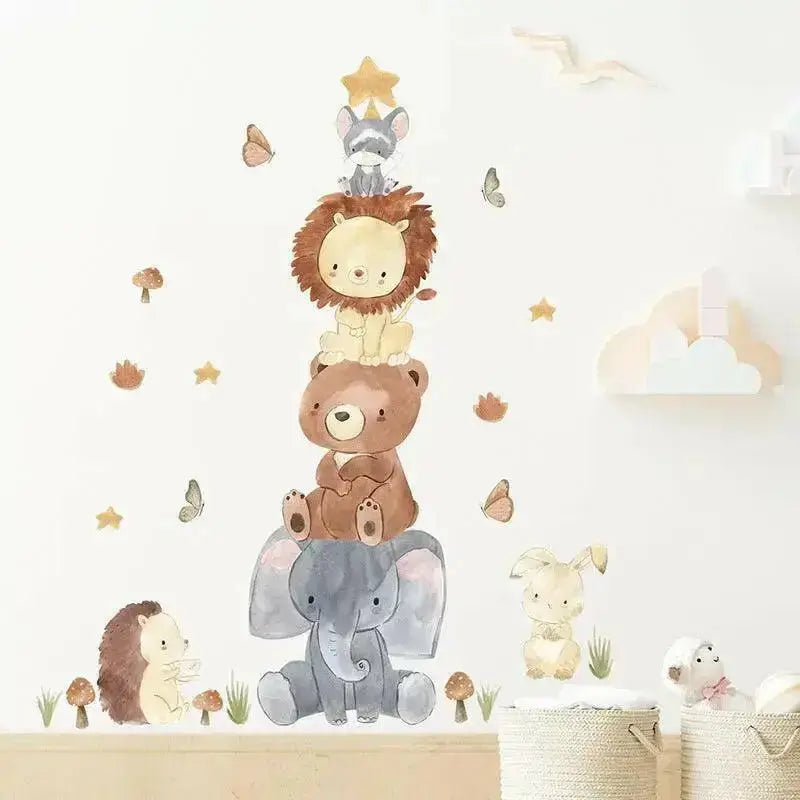 Adorable Stacked Jungle Animals Wall Stickers for Kids - Playful Decor - Easy do Wall do