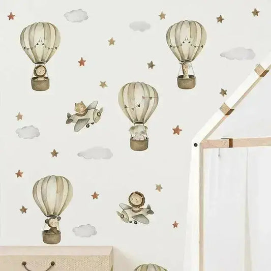 Adventurous Animal Hot Air Balloon Wall Stickers - Whimsical Room Decor - Easy do Wall do