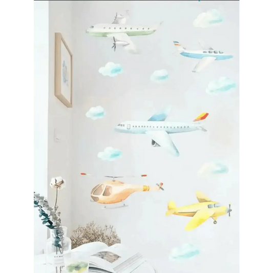 Airplane and Helicopter Wallpaper Stickers - Sky Themed Decor - Easy do Wall do