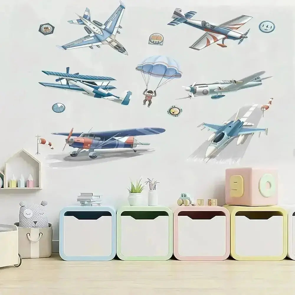 Airplane and Parachute Wall Stickers - Playful Sky Decor - Easy do Wall do