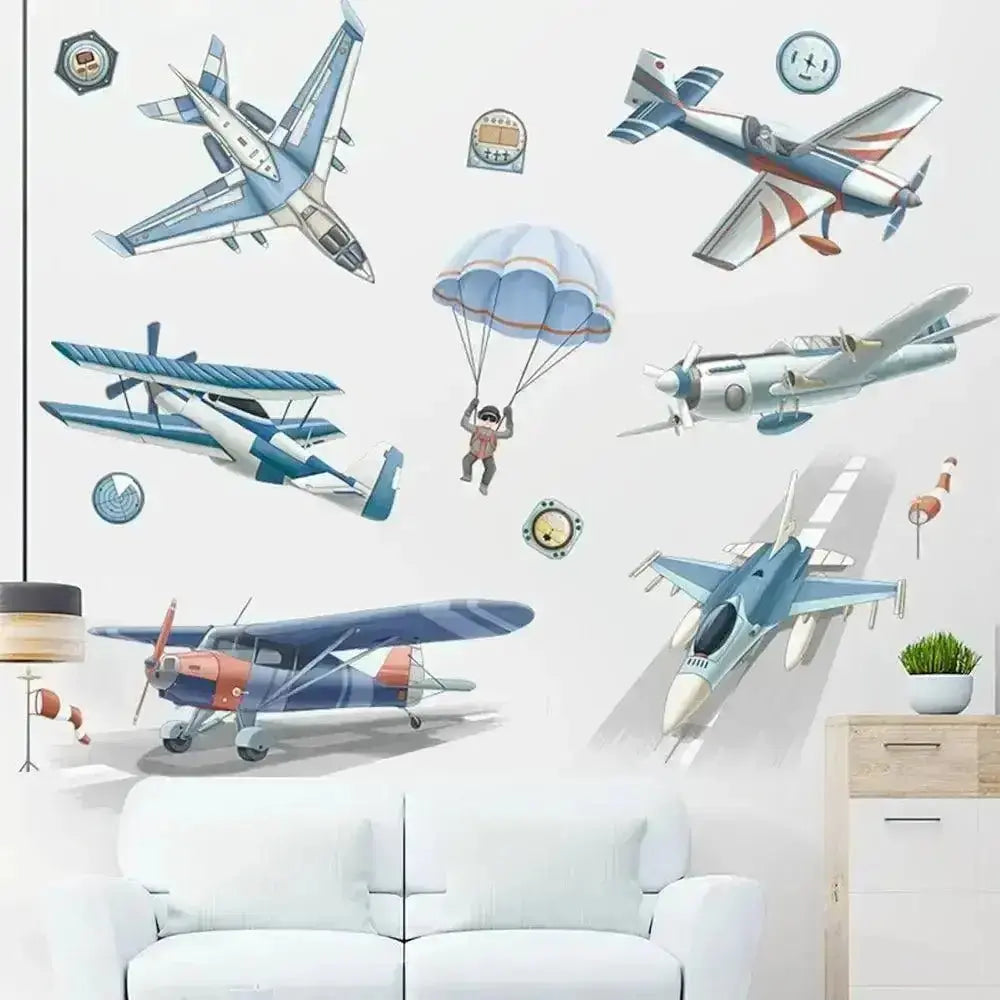 Airplane and Parachute Wall Stickers - Playful Sky Decor - Easy do Wall do