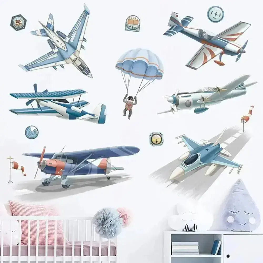 Airplane and Parachute Wall Stickers - Playful Sky Decor - Easy do Wall do