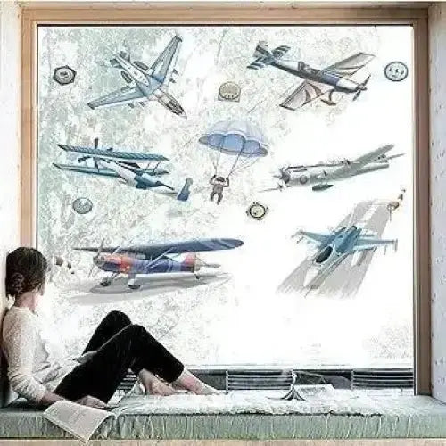 Airplane and Parachute Wall Stickers - Playful Sky Decor - Easy do Wall do