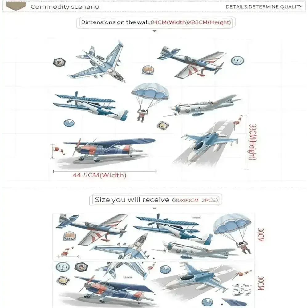 Airplane and Parachute Wall Stickers - Playful Sky Decor - Easy do Wall do