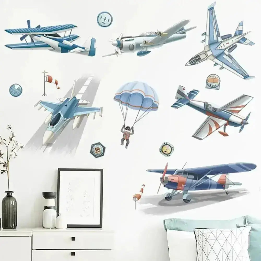 Airplane and Parachute Wall Stickers - Playful Sky Decor - Easy do Wall do