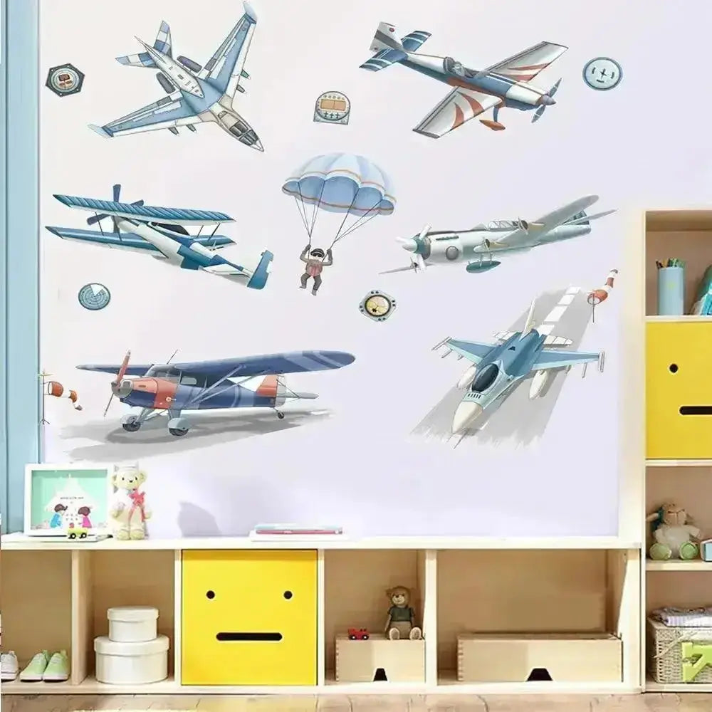 Airplane and Parachute Wall Stickers - Playful Sky Decor - Easy do Wall do