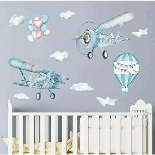 Airplane Hot Air Balloon Wall Stickers - Charming Wall Decor - Easy do Wall do