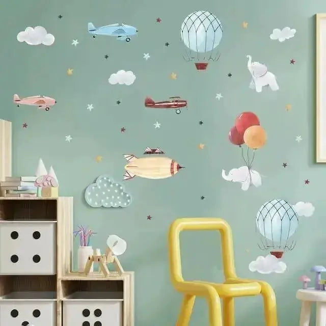 Airplane Hot Air Balloon Wall Stickers - Timeless Decor - Easy do Wall do