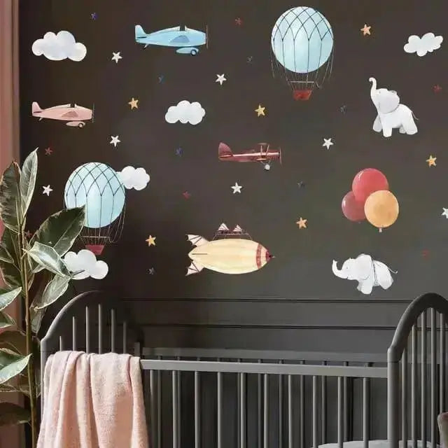 Airplane Hot Air Balloon Wall Stickers - Timeless Decor - Easy do Wall do