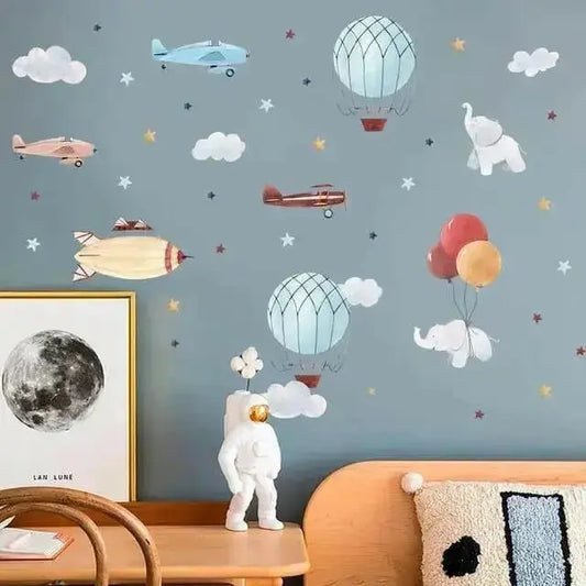 Airplane Hot Air Balloon Wall Stickers - Timeless Decor - Easy do Wall do