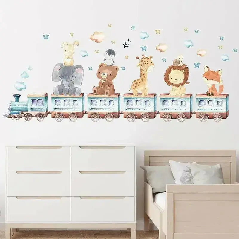 Animal Train Wall Decals for Kids Room - Easy do Wall do
