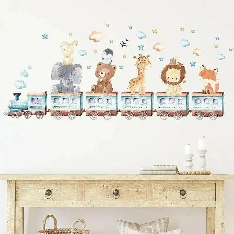 Animal Train Wall Decals for Kids Room - Easy do Wall do