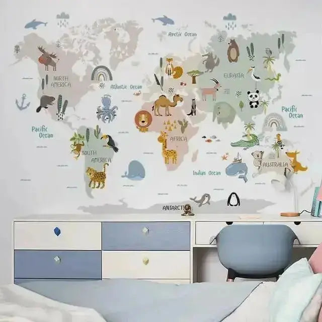 Animal World Map Wall Stickers for Kids in - Easy do Wall do