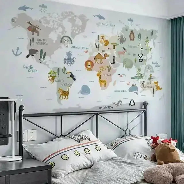 Animal World Map Wall Stickers for Kids in - Easy do Wall do