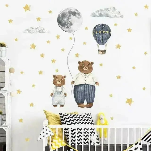 Bear and Moon Wall Stickers for Kids - Whimsical Room Decor - Easy do Wall do