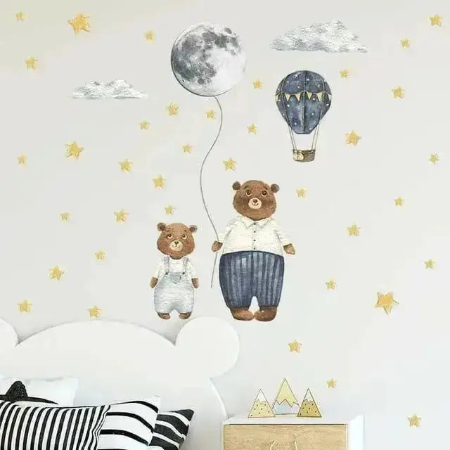 Bear and Moon Wall Stickers for Kids - Whimsical Room Decor - Easy do Wall do