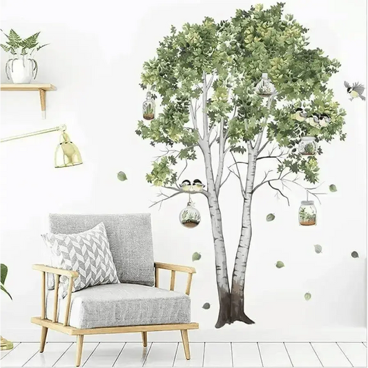 Birch Tree with Birds and Mason Jars Wallpaper Stickers - Inspired Decor - Easy do Wall do