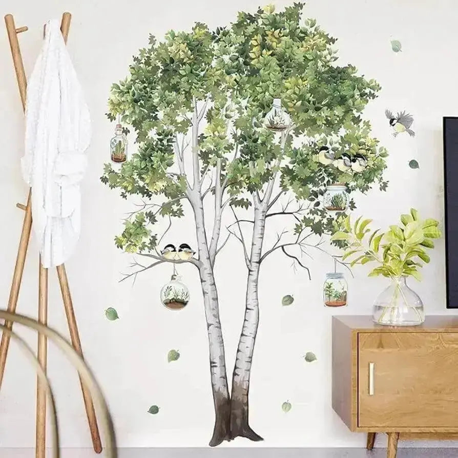 Birch Tree with Birds and Mason Jars Wallpaper Stickers - Inspired Decor - Easy do Wall do