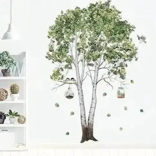 Birch Tree with Birds and Mason Jars Wallpaper Stickers - Inspired Decor - Easy do Wall do