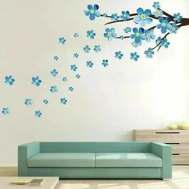 Blue Flower Branch Wall Decals - Elegant and Fresh Decor - Easy do Wall do