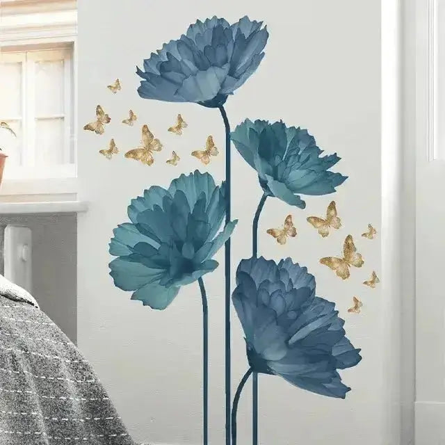 Blue Flower Wall Stickers with Butterflies - Easy do Wall do