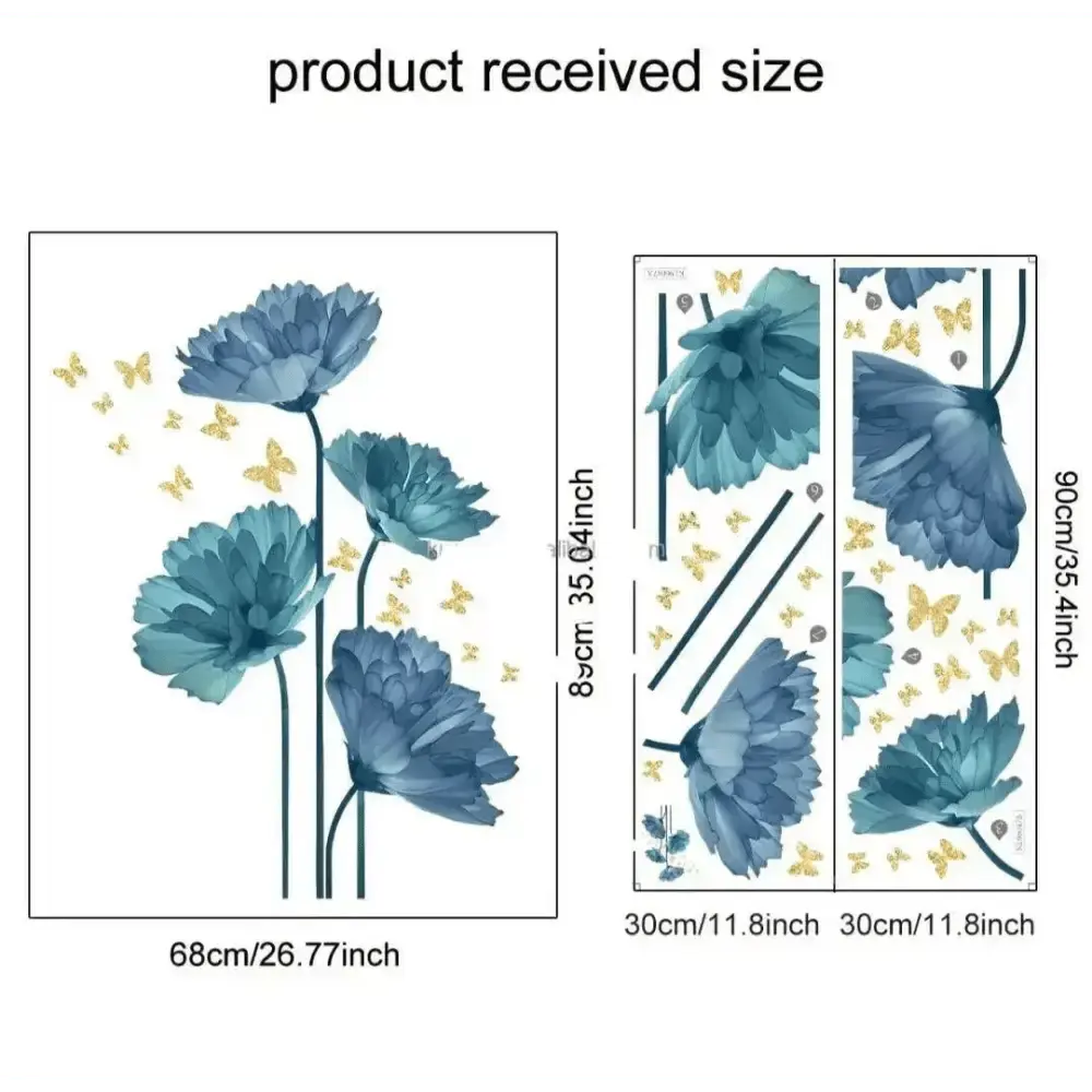 Blue Flower Wall Stickers with Butterflies - Easy do Wall do