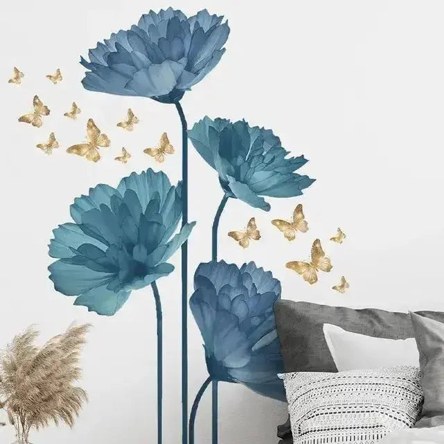 Blue Flower Wall Stickers with Butterflies - Easy do Wall do