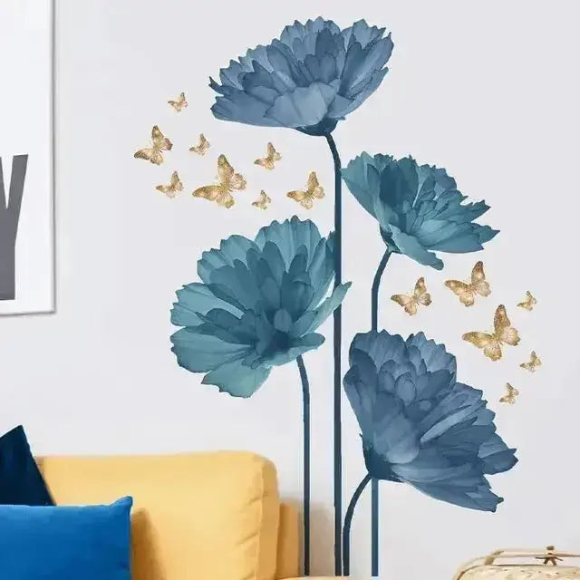 Blue Flower Wall Stickers with Butterflies - Easy do Wall do