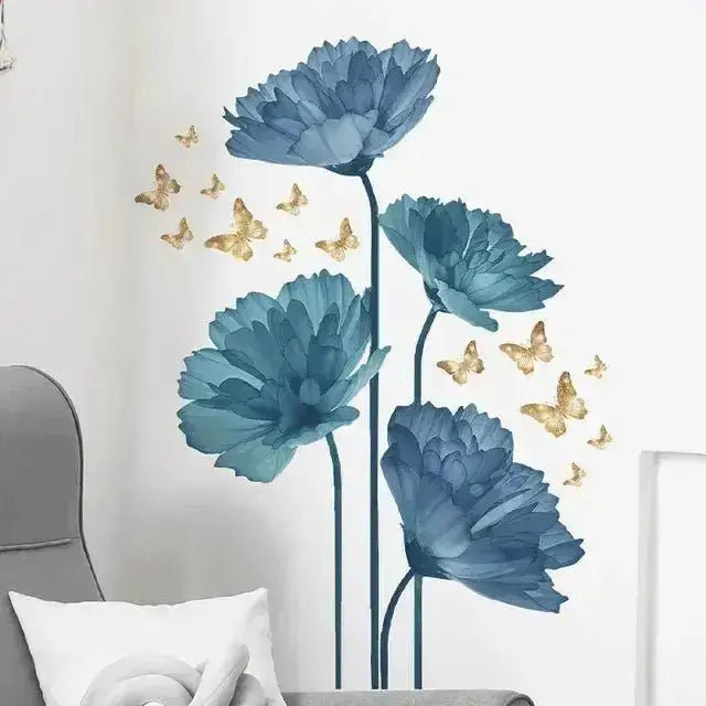 Blue Flower Wall Stickers with Butterflies - Easy do Wall do