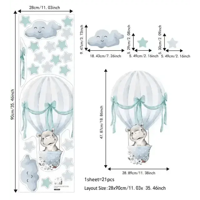 Blue Hot Air Balloon Wall Stickers - Dreamy and Stylish Decor - Easy do Wall do