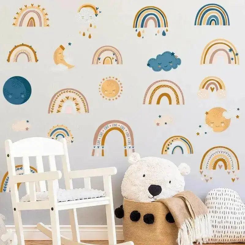 Boho Rainbow, Sun & Clouds Wall Stickers for Kids Rooms - Easy do Wall do