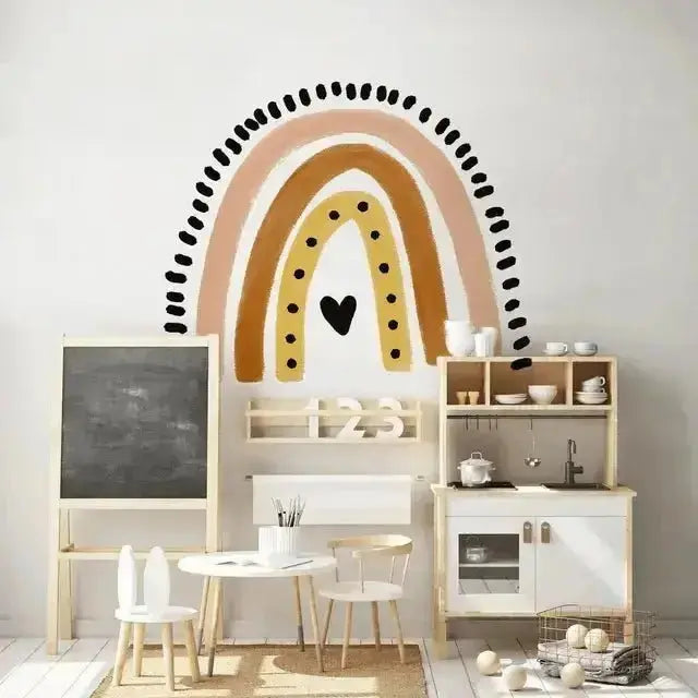 Boho Rainbow Wall Decals with Black Heart - Nursery & Kids Room Decor - Easy do Wall do