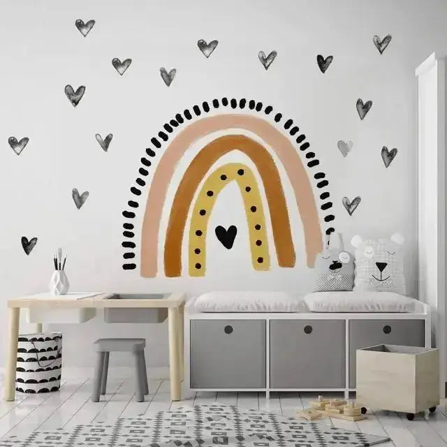 Boho Rainbow Wall Decals with Black Heart - Nursery & Kids Room Decor - Easy do Wall do