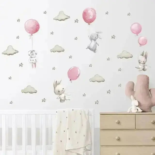 Bunny Balloon Wall Stickers for Kids - Adorable Room Decor - Easy do Wall do