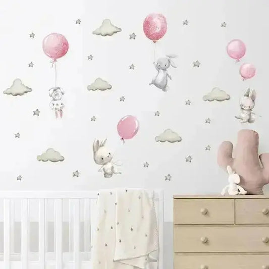 Bunny Balloon Wall Stickers for Kids - Adorable Room Decor - Easy do Wall do