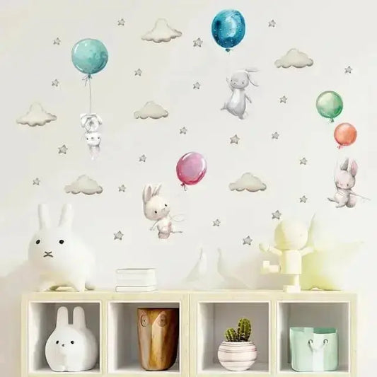 Bunny Balloon Wall Stickers for Kids - Whimsical Room Decor - Easy do Wall do