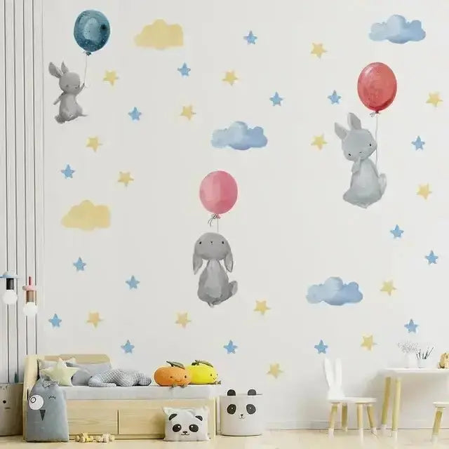 Bunny Balloon Wall Stickers - Playful and Dreamy Decor - Easy do Wall do