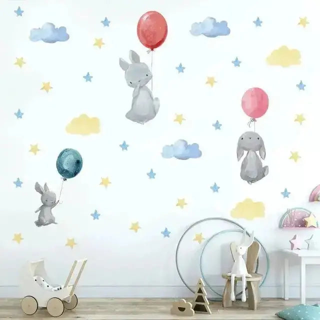 Bunny Balloon Wall Stickers - Playful and Dreamy Decor - Easy do Wall do
