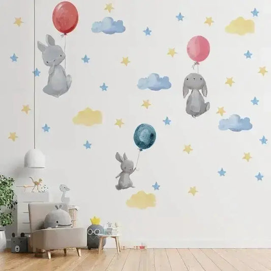 Bunny Balloon Wall Stickers - Playful and Dreamy Decor - Easy do Wall do