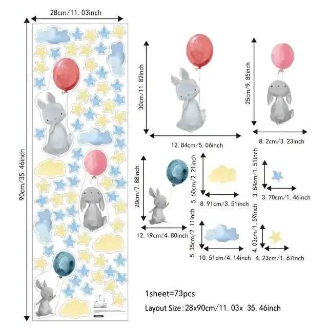 Bunny Balloon Wall Stickers - Playful and Dreamy Decor - Easy do Wall do