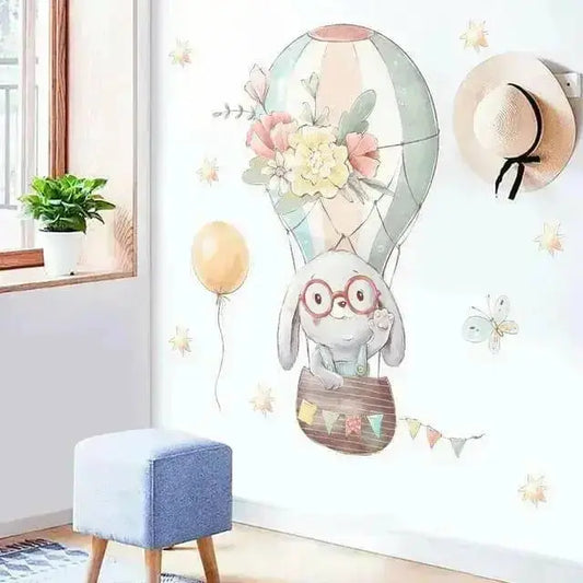 Bunny Hot Air Balloon Wall Sticker - Whimsical Kids' Room Decor - Easy do Wall do