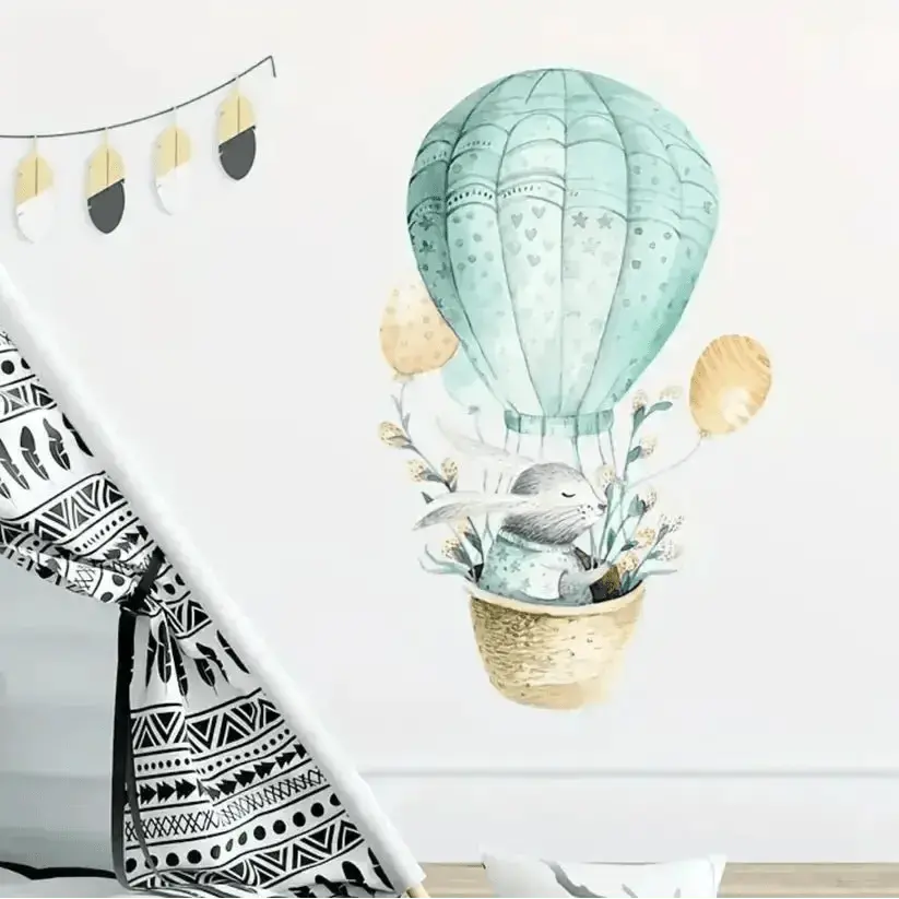 Bunny Hot Air Balloon Wall Sticker - Whimsical Room Decor - Easy do Wall do