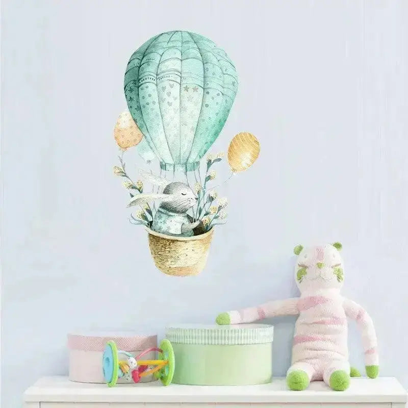 Bunny Hot Air Balloon Wall Sticker - Whimsical Room Decor - Easy do Wall do