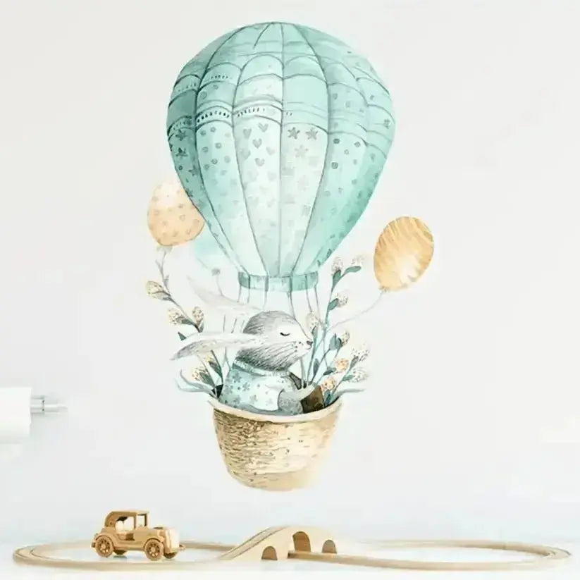 Bunny Hot Air Balloon Wall Sticker - Whimsical Room Decor - Easy do Wall do