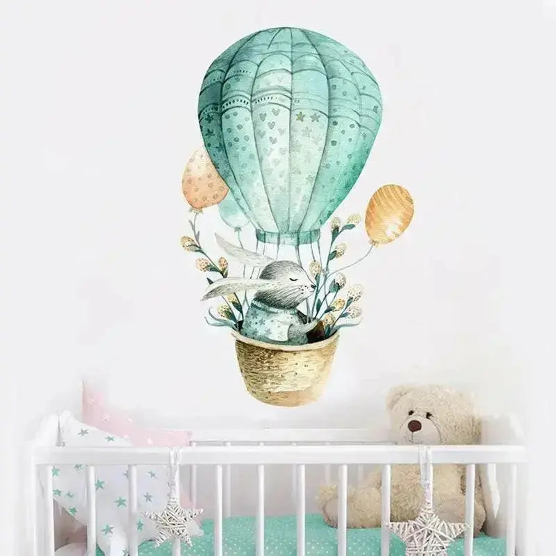 Bunny Hot Air Balloon Wall Sticker - Whimsical Room Decor - Easy do Wall do